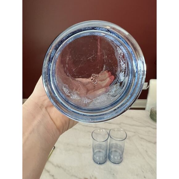 Libbey Blue Tumbler Glasses White Flowers Stripes 16 OZ Set of 3 vtg - Picture 5 of 8